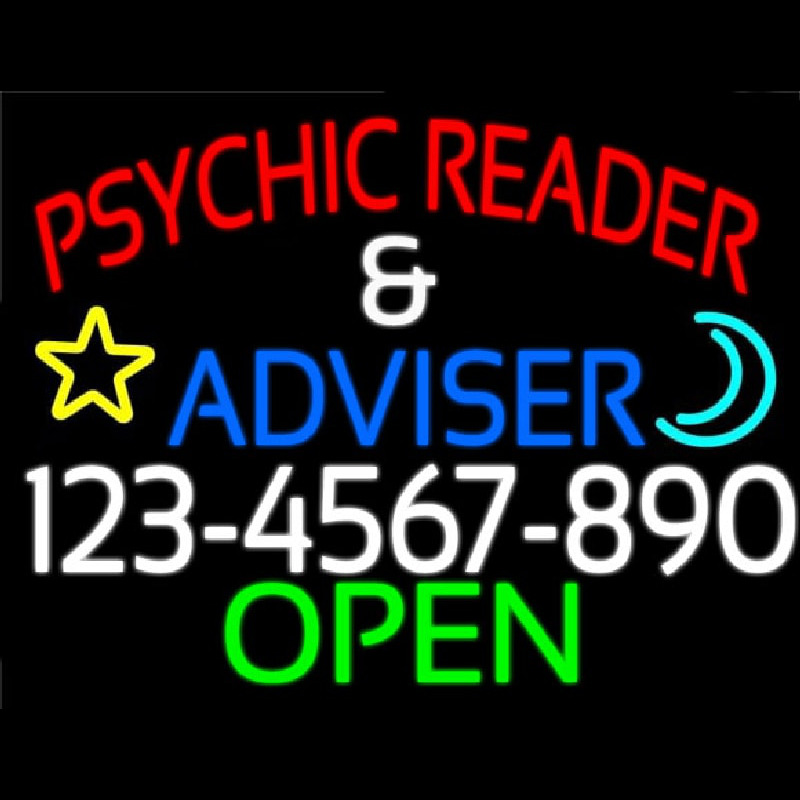 Psychic Reader And Advisor With Phone Number Open Neon Skilt