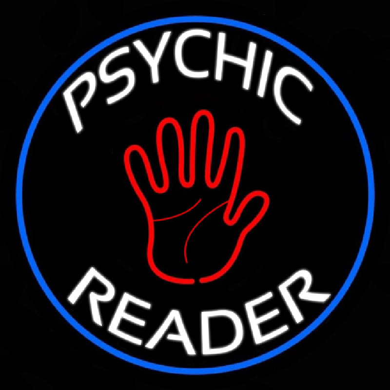 Psychic Reader With Palm Blue Circle Neon Skilt