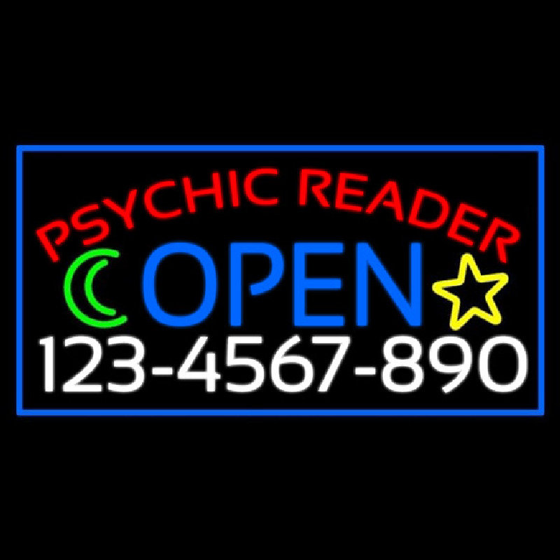 Psychic Reader With Phone Number Open Neon Skilt