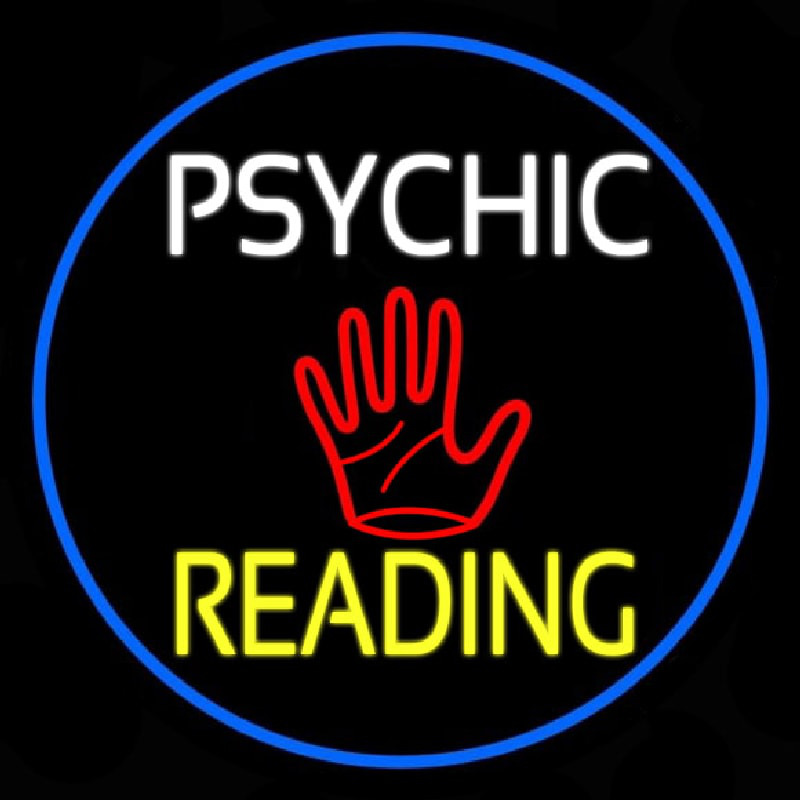 Psychic Reading Block Palm Blue Border Neon Skilt