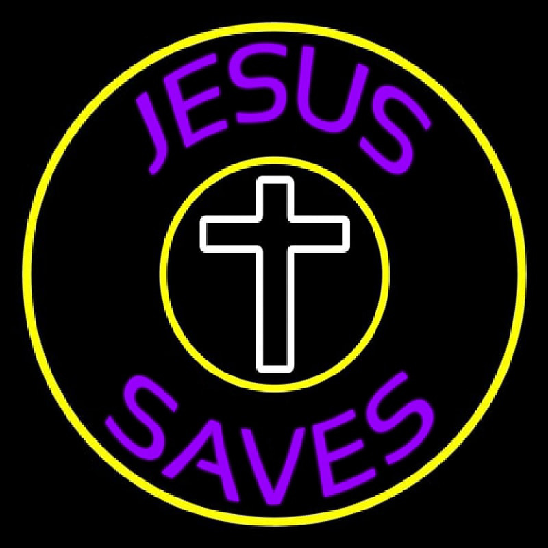 Purple Jesus Saves White Cross Neon Skilt