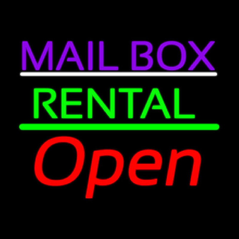 Purple Mailbo  Green Rental With Open Neon Skilt