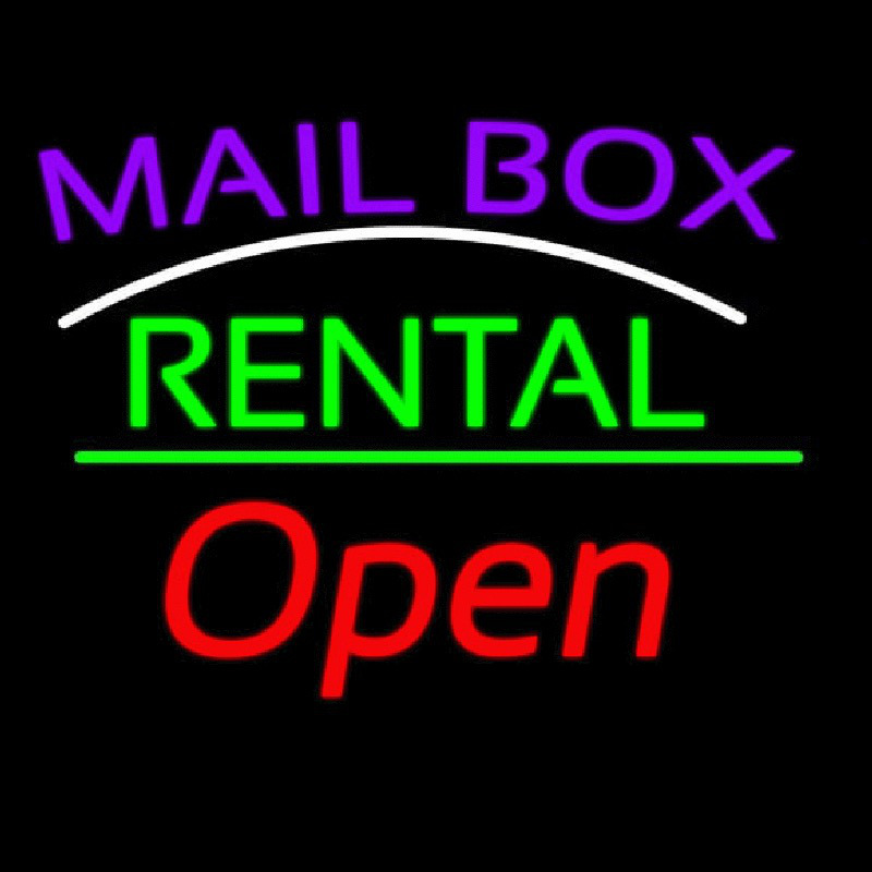 Purple Mailbo  Turquoise Rental With Open 2 Neon Skilt