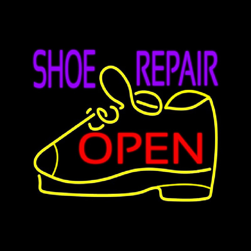 Purple Shoe Repair Open Neon Skilt