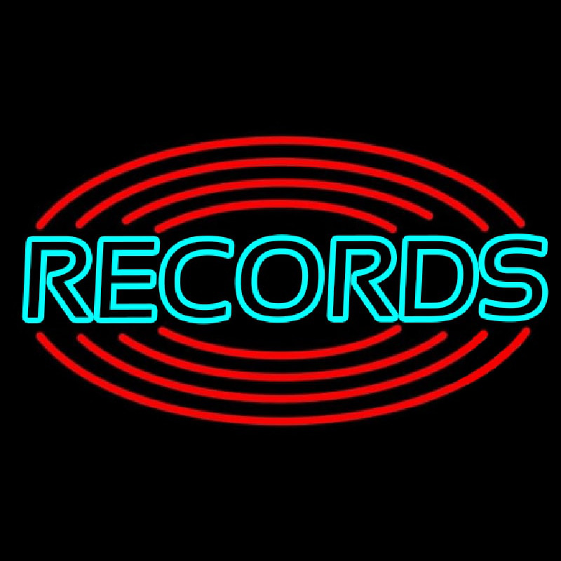 Records With Disc Neon Skilt