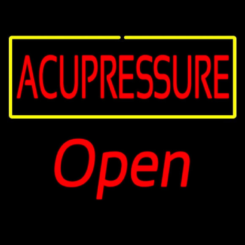 Red Acupressure Yellow Border Open Neon Skilt