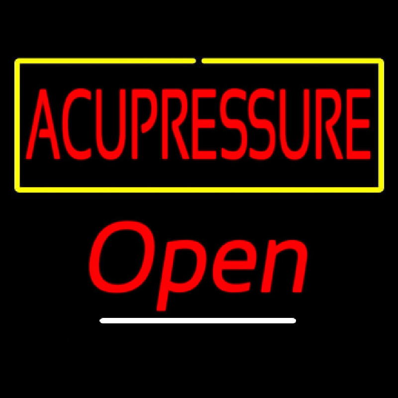 Red Acupressure Yellow Border White Line Open Neon Skilt