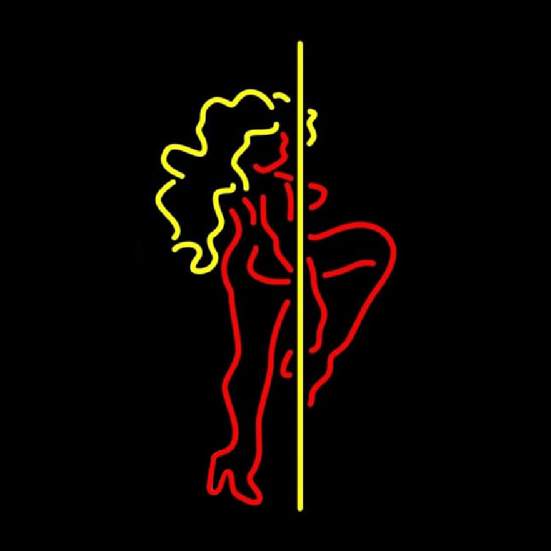 Red And Yellow Pole Dance Girl Neon Skilt