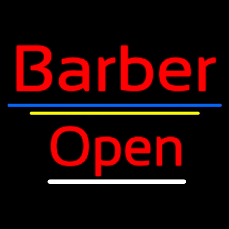 Red Barber Open Blue Yellow Lines Neon Skilt