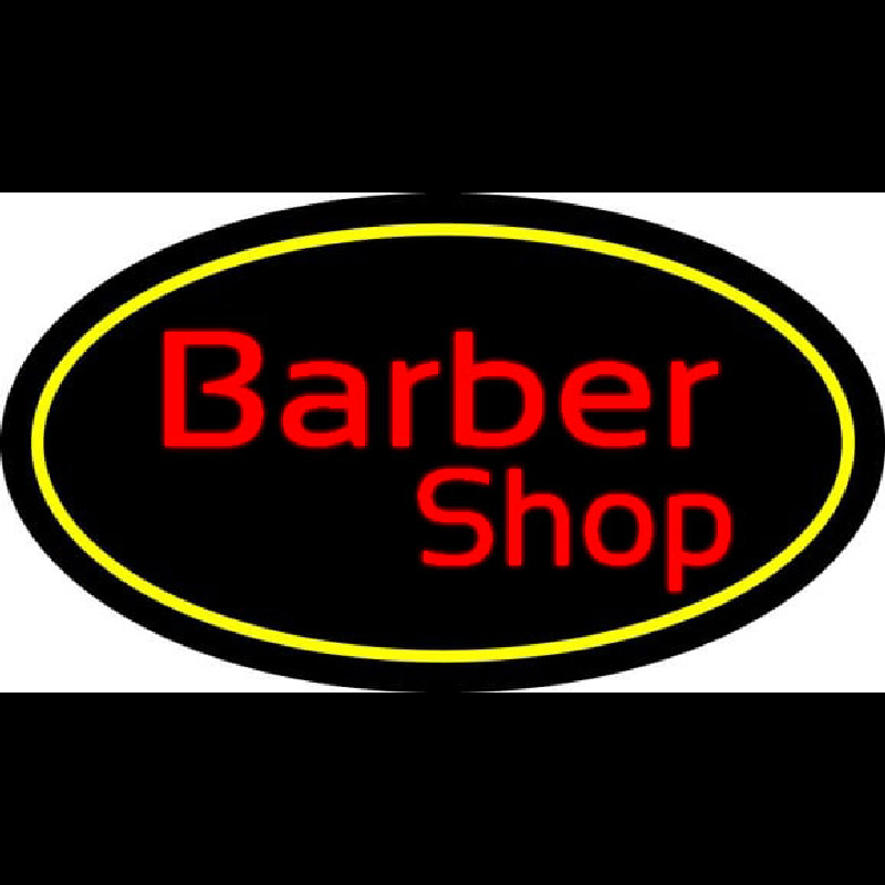 Red Barber Shop Oval Yellow Border Neon Skilt