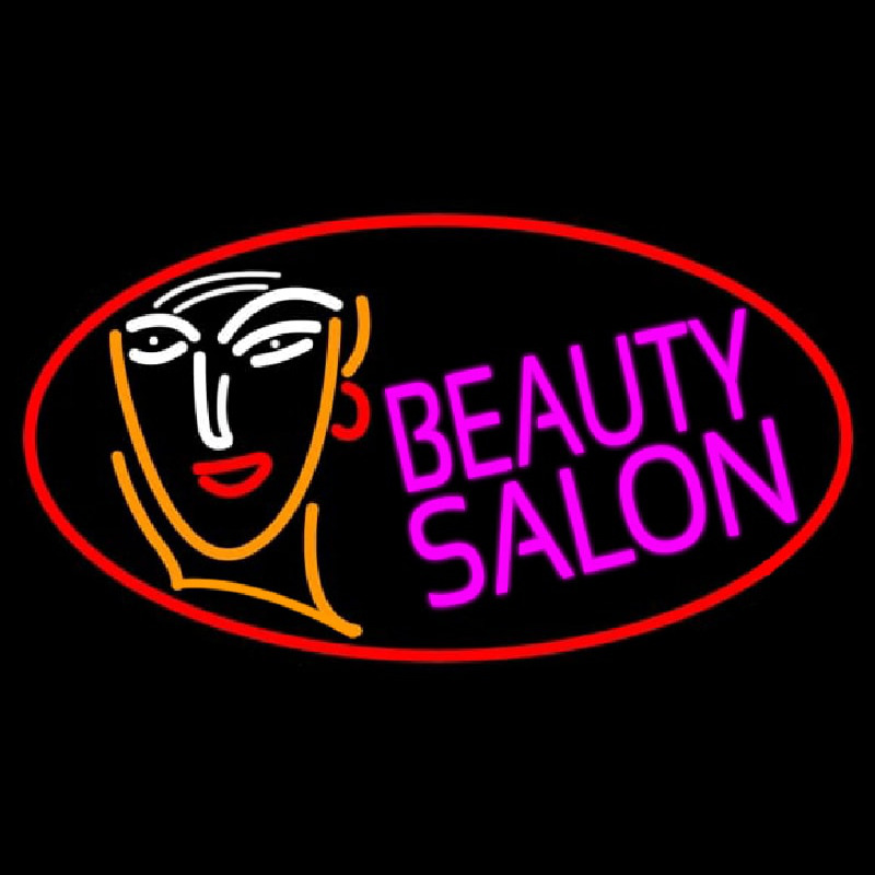 Red Beauty Salon With Girl Neon Skilt