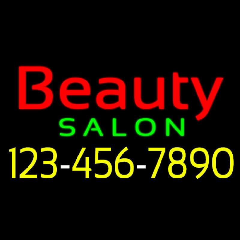 Red Beauty Salon With Phone Number Neon Skilt