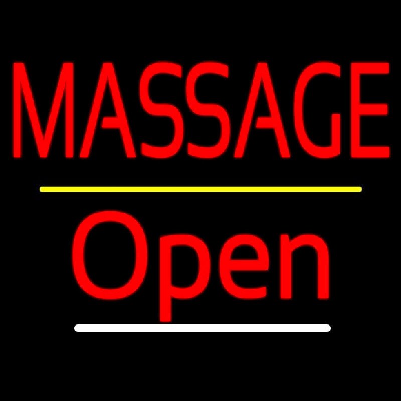 Red Block Massage Open Yellow Line Neon Skilt