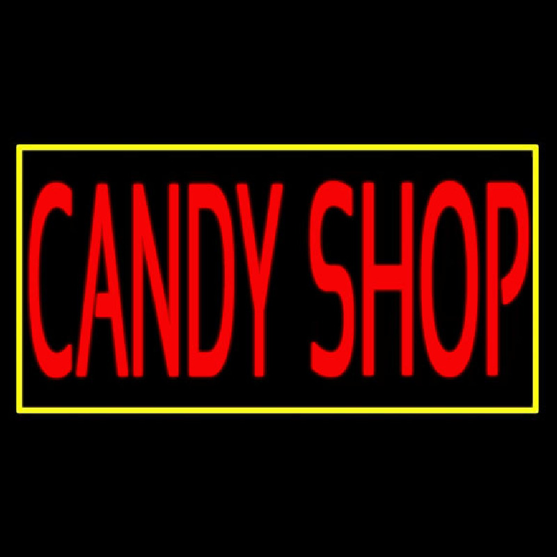 Red Candy Shop With Yellow Border Neon Skilt