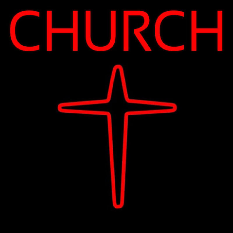 Red Church With Cross Logo Neon Skilt