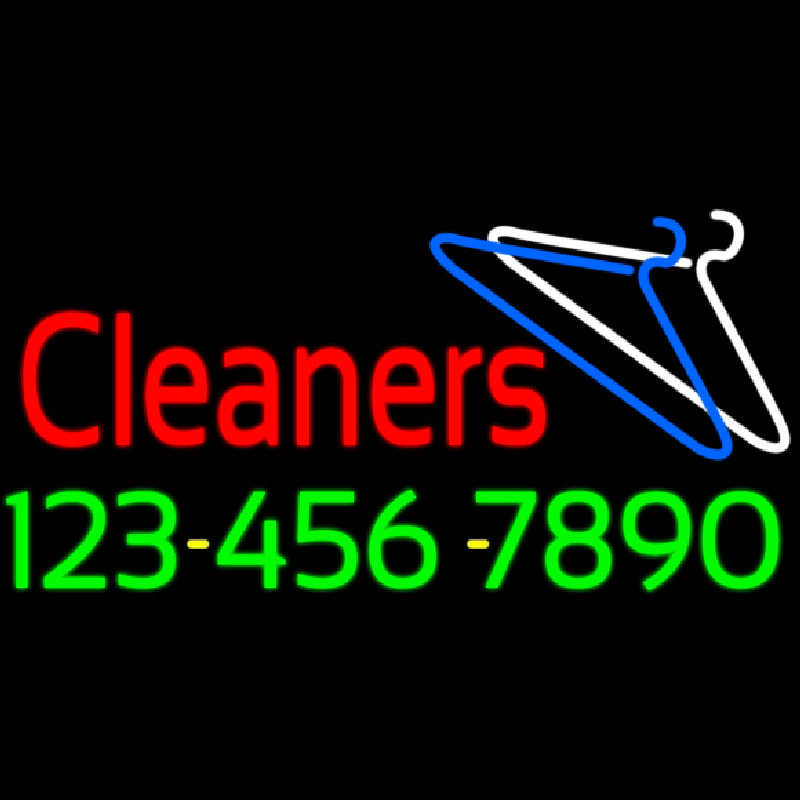 Red Cleaners Phone Number Logo Neon Skilt