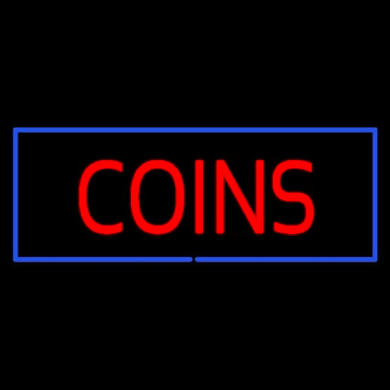 Red Coins Blue Border Neon Skilt