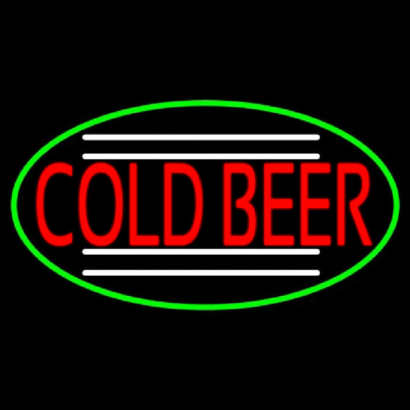 Red Cold Beer Oval With Green Border Neon Skilt