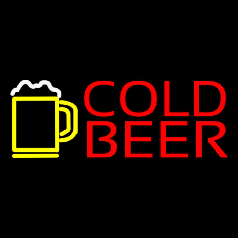 Red Cold Beer With Yellow Mug Neon Skilt