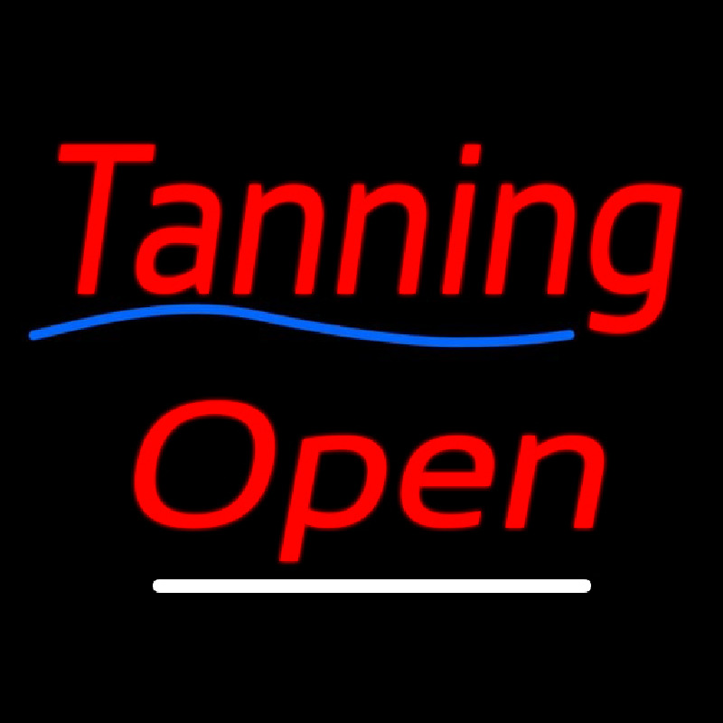 Red Cursive Tanning Open Neon Skilt