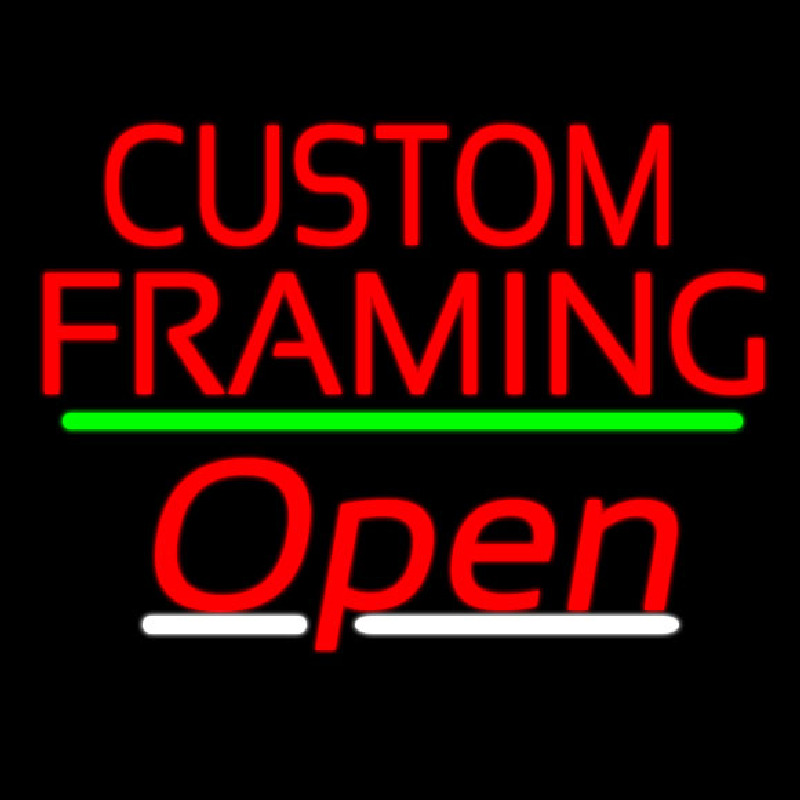 Red Custom Framing With Open 2 Neon Skilt