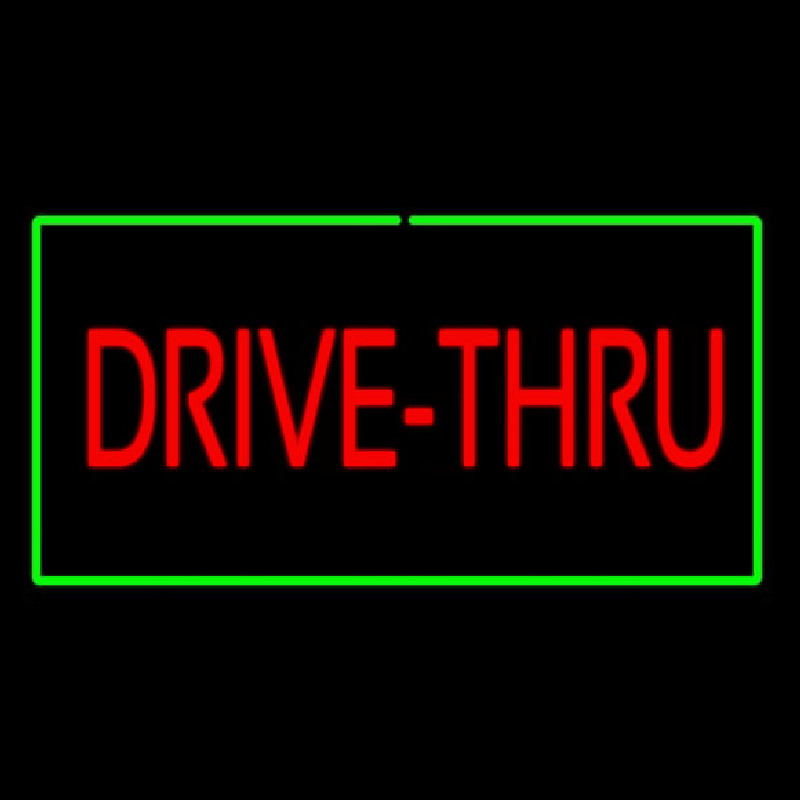 Red Drive Thru Rectangle Green Neon Skilt