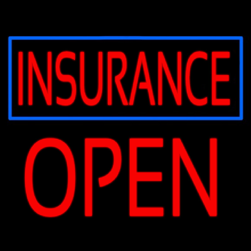 Red Insurance Blue Border Open Block Neon Skilt