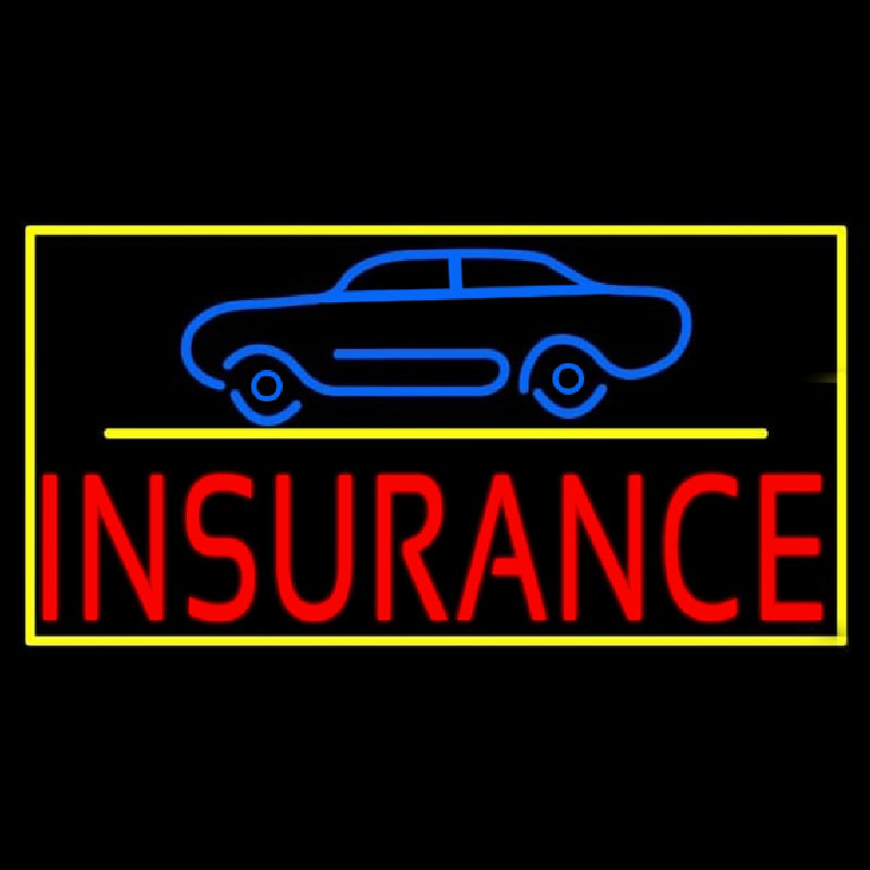 Red Insurance Car Logo With Yellow Border Neon Skilt