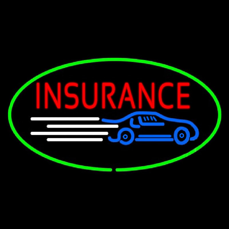 Red Insurance Oval Green Neon Skilt