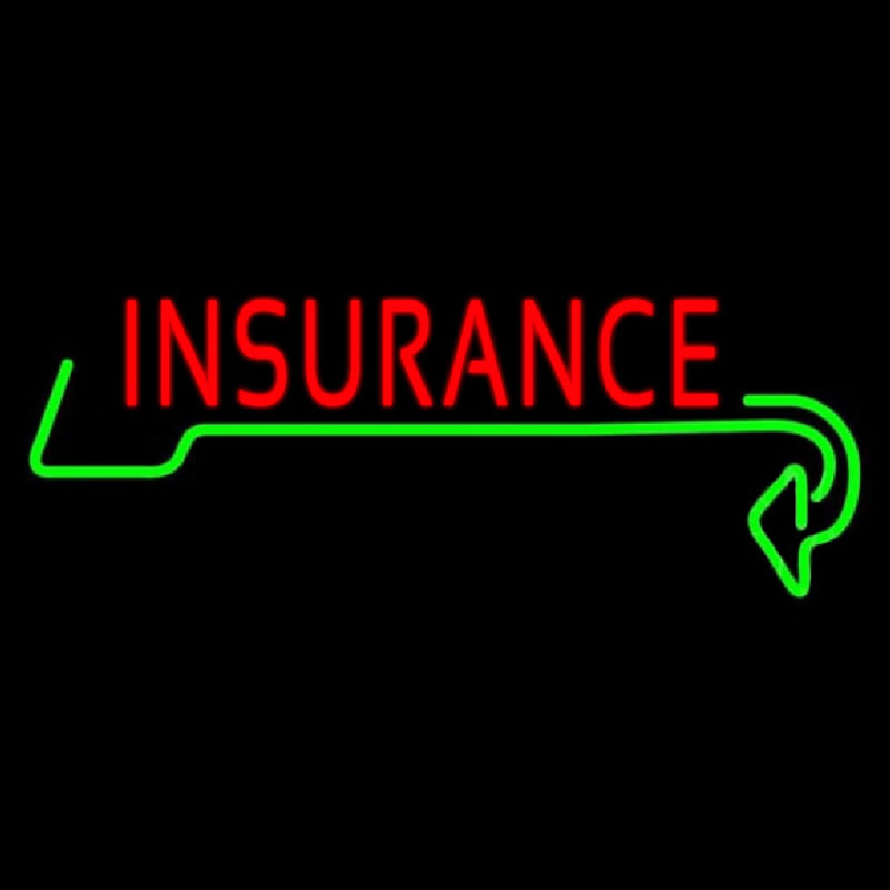 Red Insurance With Green Arrow Neon Skilt