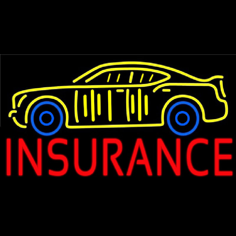 Red Insurance Yellow Car Logo Neon Skilt