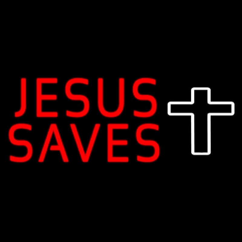 Red Jesus Saves White Cross Neon Skilt