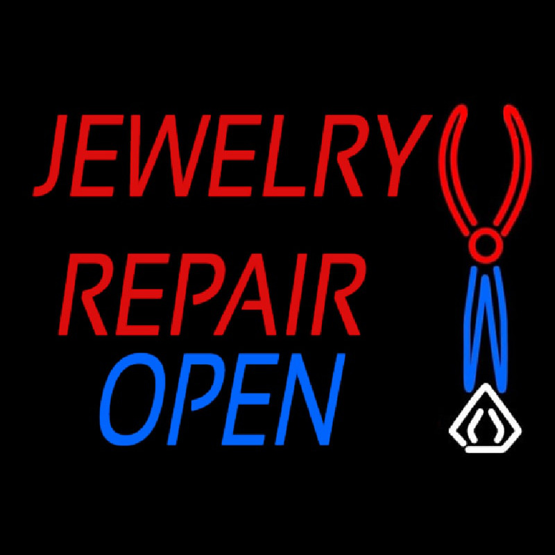 Red Jewelry Repair Blue Open Block Neon Skilt