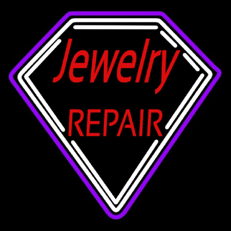 Red Jewelry Repair Diamond Border Neon Skilt