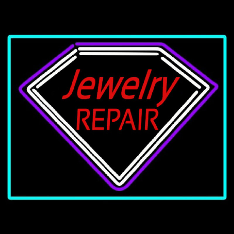 Red Jewelry Repair Turquoise Border Neon Skilt