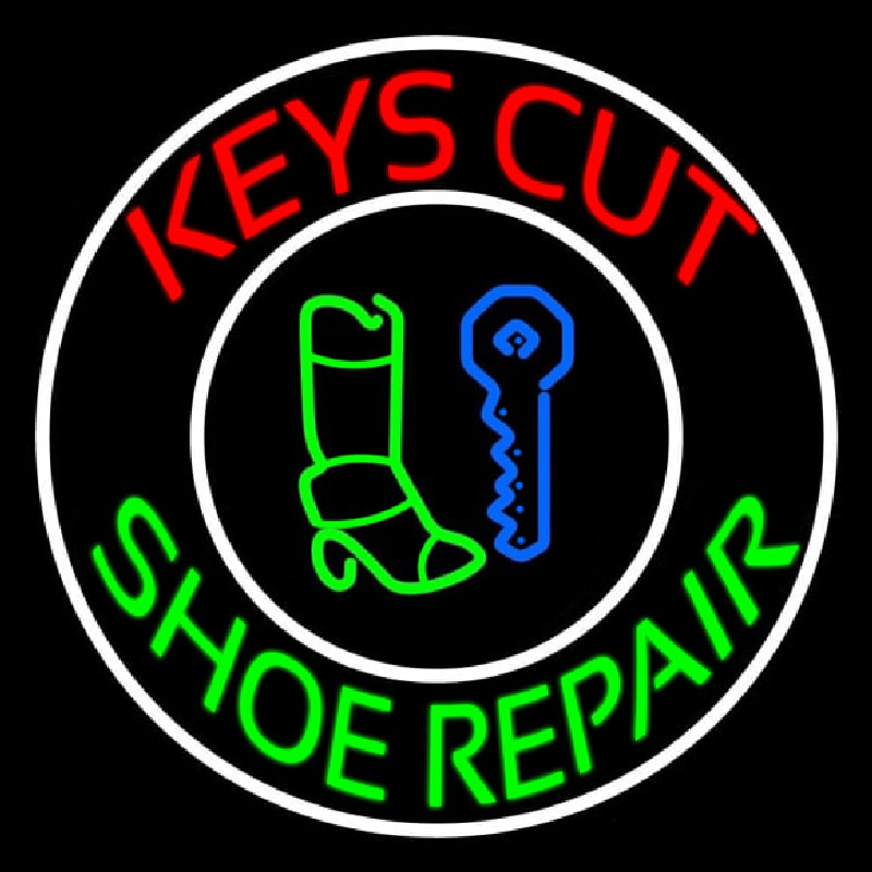 Red Keys Cut Green Shoe Repair Neon Skilt