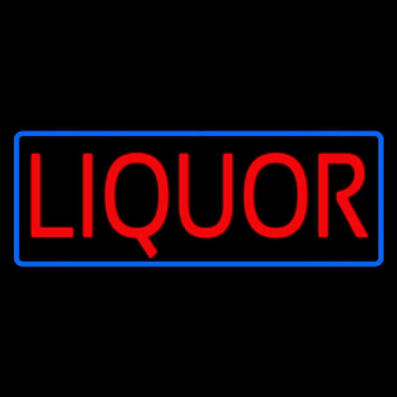 Red Liquor Blue Border Neon Skilt