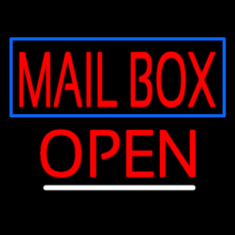 Red Mailbo  Blue Border Open Neon Skilt