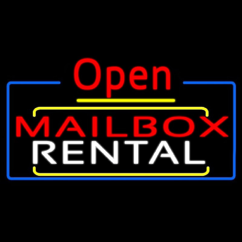 Red Mailbo  Blue Rental Open 4 Neon Skilt