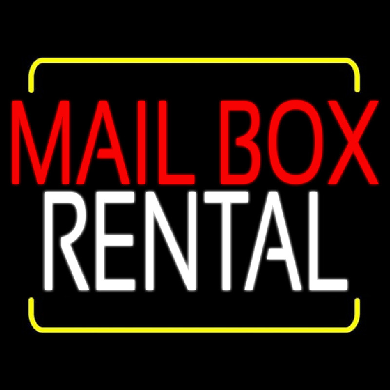 Red Mailbo  Blue Rental With Yellow Border Neon Skilt