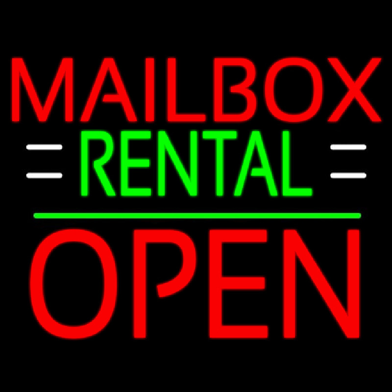 Red Mailbo  Rental With White Line Open 1 Neon Skilt