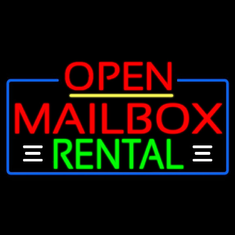 Red Mailbo  Rental With White Line Open 4 Neon Skilt