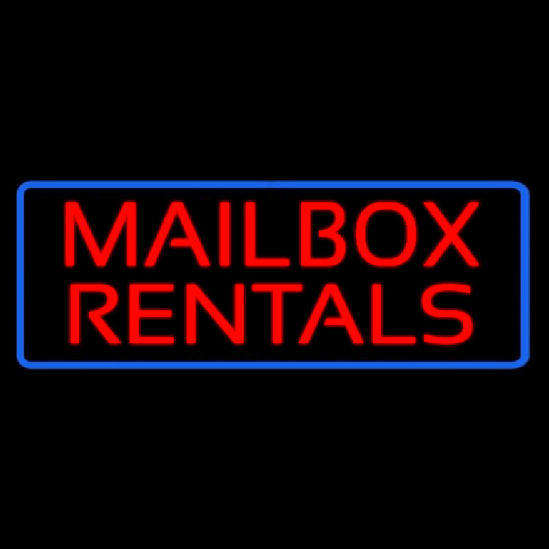 Red Mailbo  Rentals Blue Border Neon Skilt