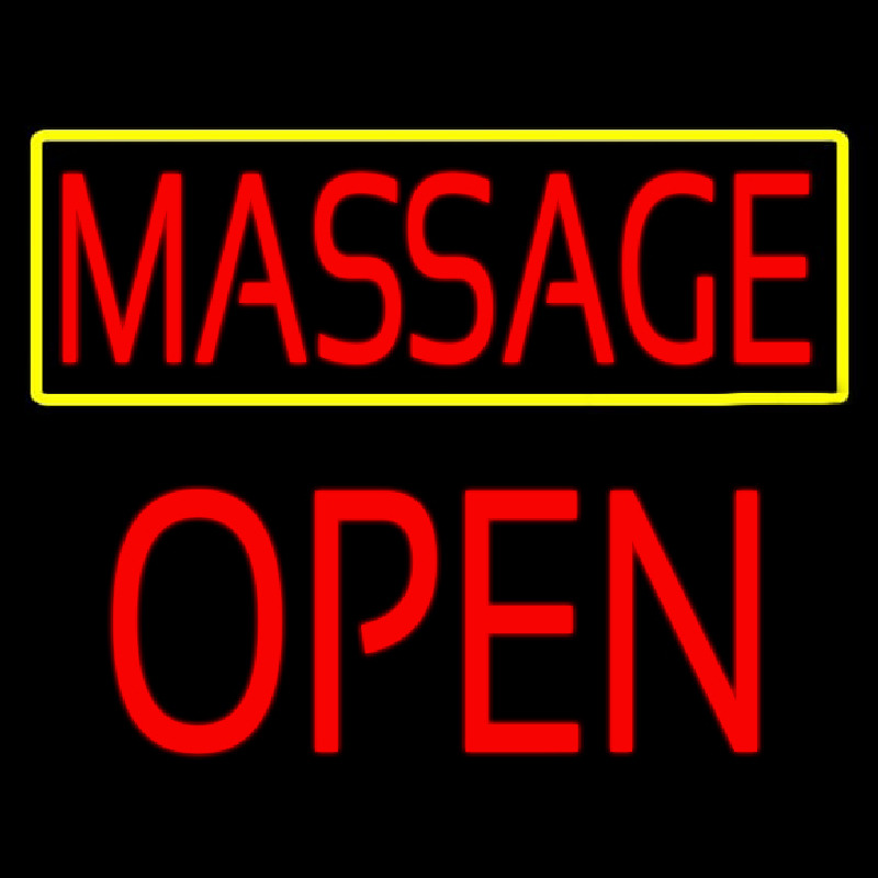 Red Massage Yellow Border Block Open Neon Skilt