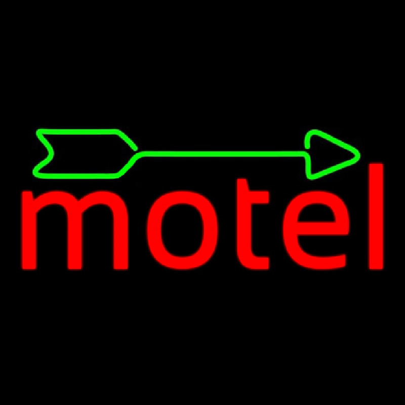 Red Motel With Green Arrow Neon Skilt