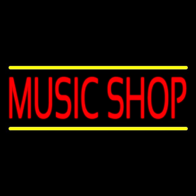 Red Music Shop Yellow Line Neon Skilt