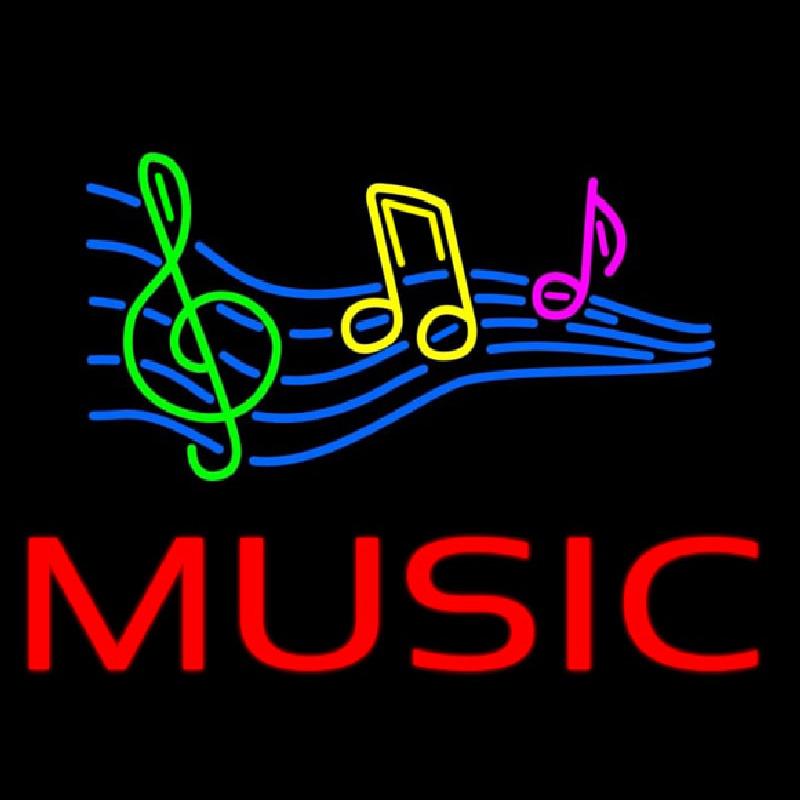 Red Music With Musical Notes Neon Skilt