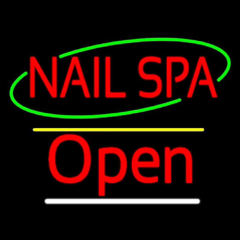 Red Nails Spa Open Yellow Line Neon Skilt