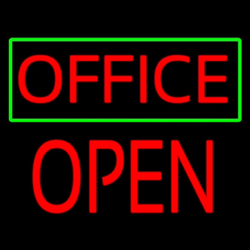 Red Office Green Border Block Open Neon Skilt