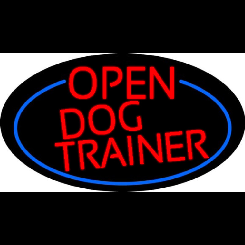 Red Open Dog Trainer Oval With Blue Border Neon Skilt